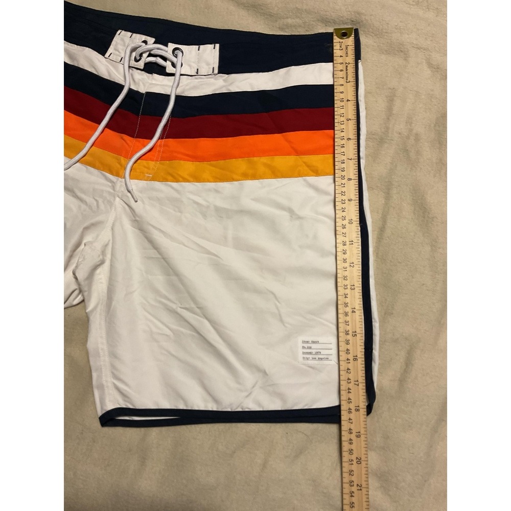 Adam Levine Board Shorts Mens XL White Striped Swim Trunks Beach Surf Lined - Picture 7 of 9